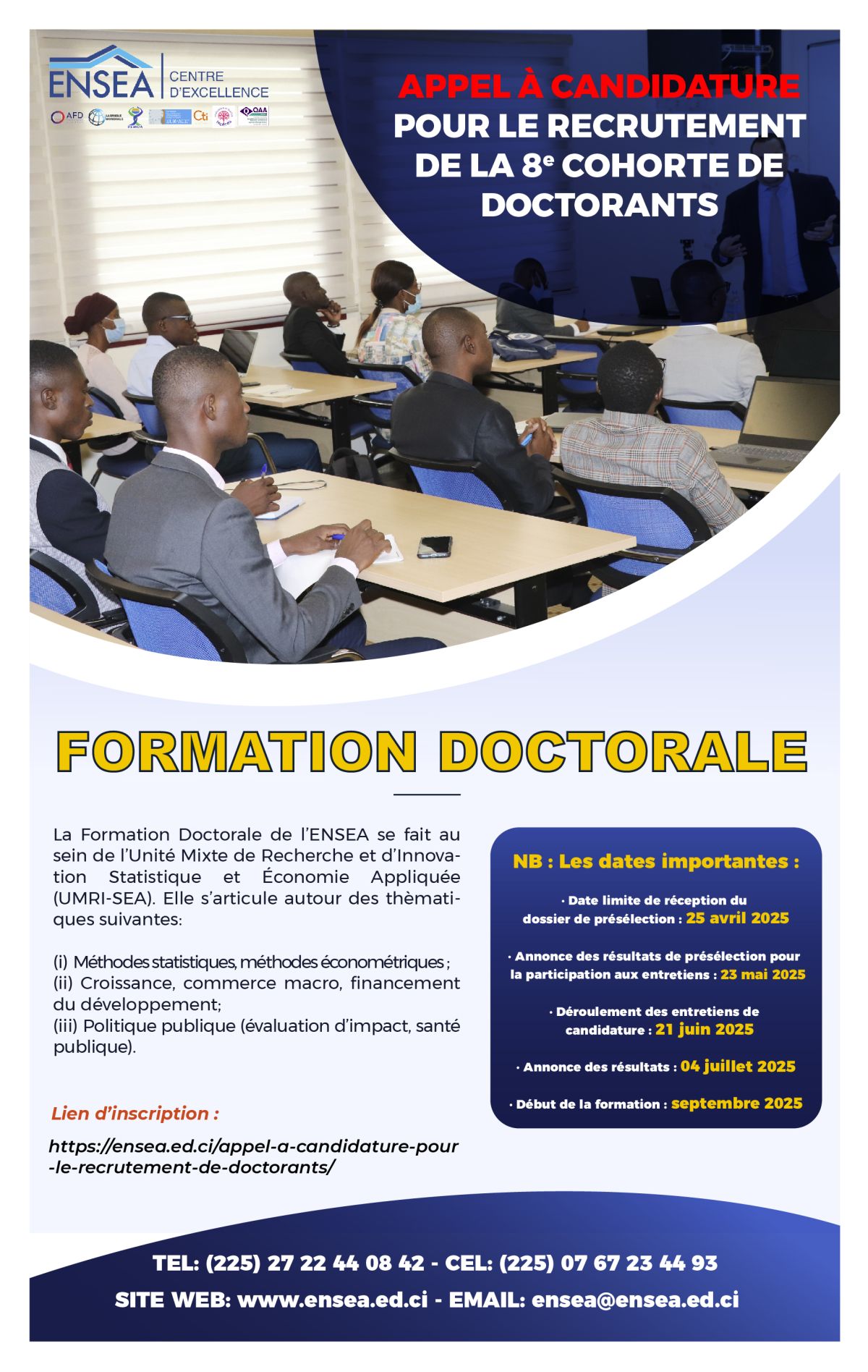Appel à Candidature pour le Recrutement de la 8ème Promotion des Doctorants